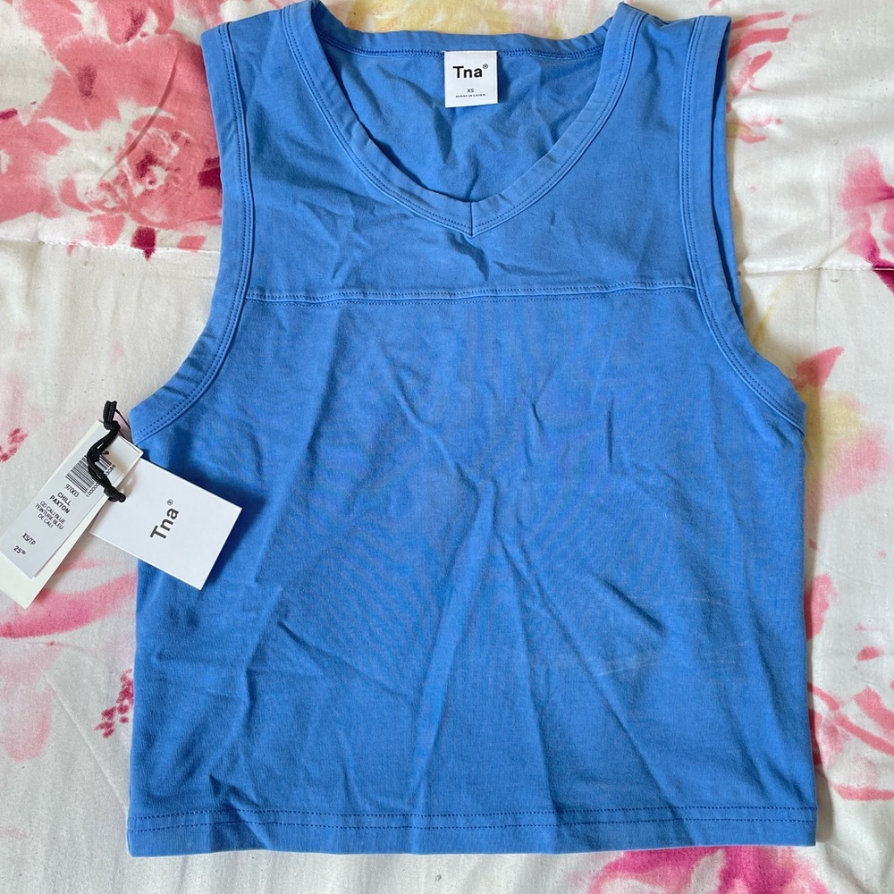 TNA blue sleeveless b neck top